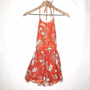 Ric Rac & Ruffles Girls Size 12 Orange Floral Romper Halter One Piece Jumpsuit